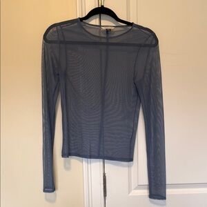 American Eagle Outfitters Gray Sheer Fitted Blouse